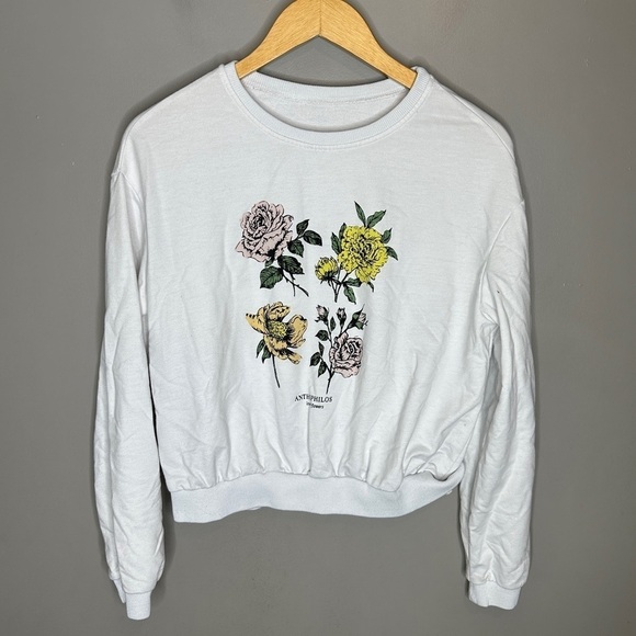 Temu flower cropped Crewneck sweatshirt - Picture 1 of 5